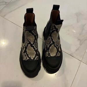 Ganni Black and White Textured Boots